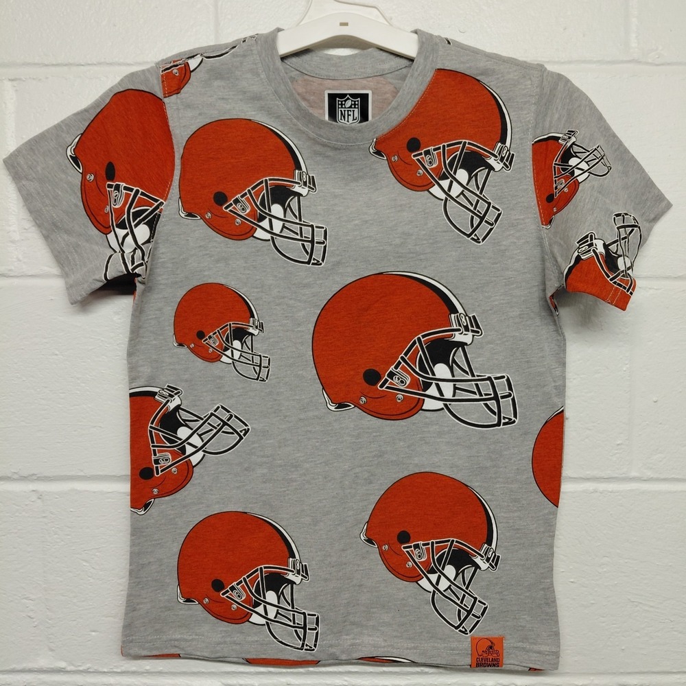 NFL Apparel Youth LARGE Cleveland Browns All Over Helmet Print Shirt Football
